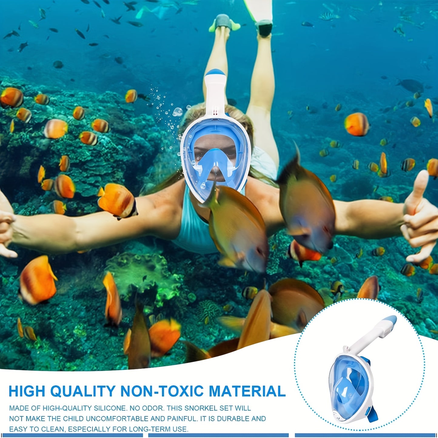 Best snorkeling mask for adults and swimmers - panoramic view, safe breathing, anti-fog, anti-leakage, and camera retention.