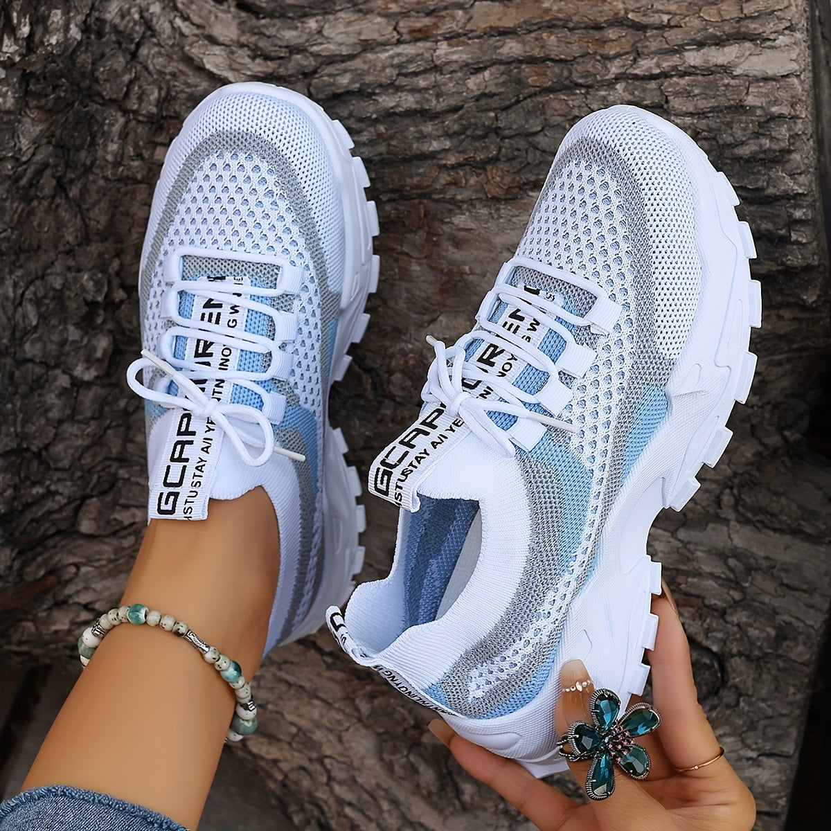 Women's mesh platform sneakers with breathable design, lace-up outdoor shoes for comfort and style in plus sizes.