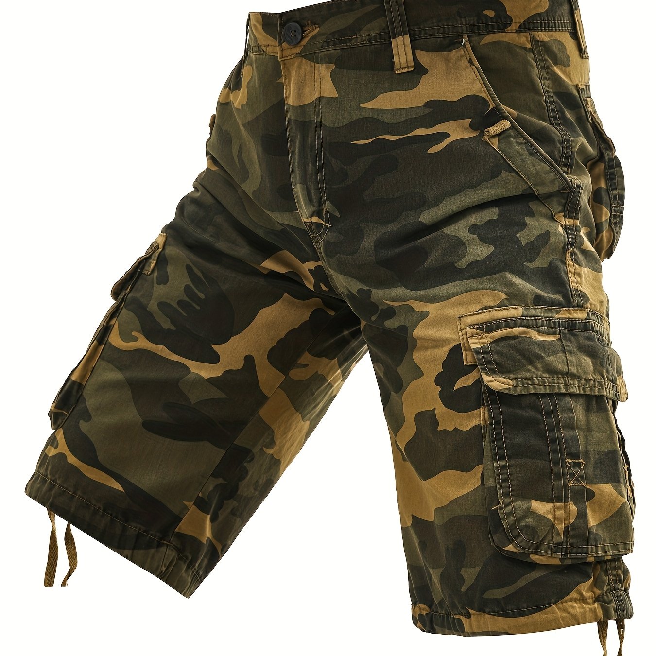 Men's Plus Size Cotton Camo Cargo Shorts with Street Style, Multi-Pocket Design, and Non-Stretch Fabric