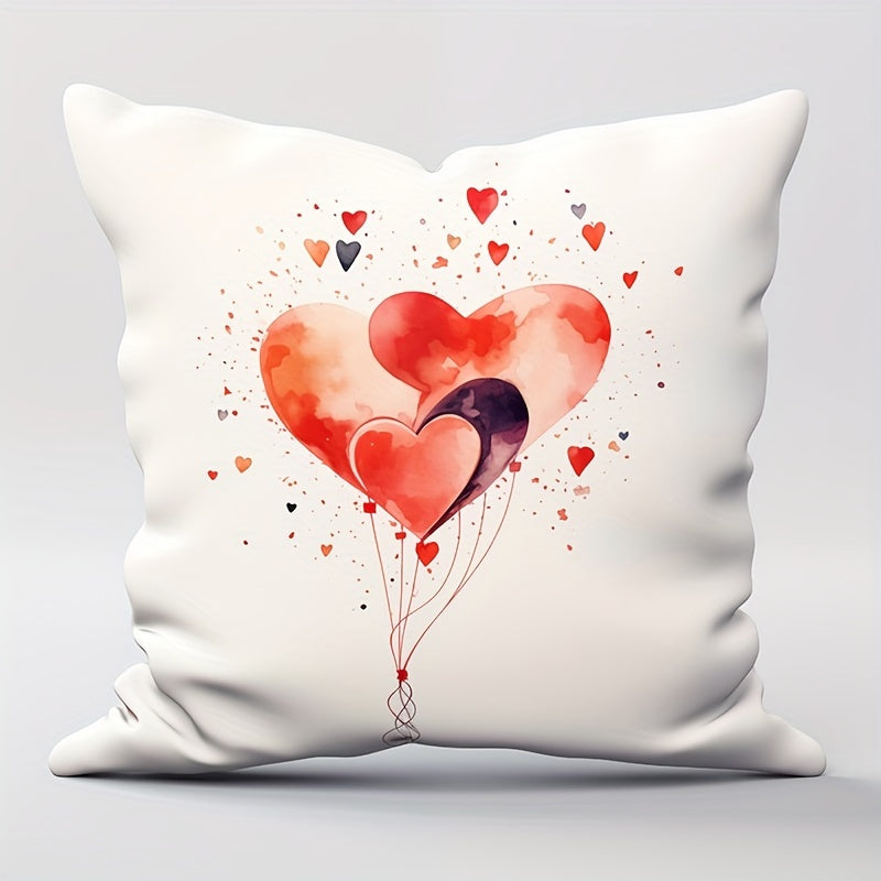 Valentine's Day themed red rose pillow cover with floral heart design. Polyester blend, zippered cushion case for sofa, bed, or office chair. Hand wash only. Contemporary style home decor.