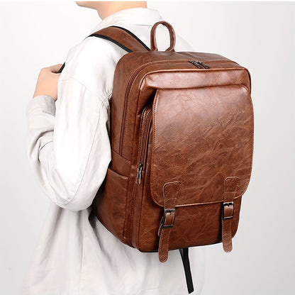 New men's backpack with genuine texture, large capacity, Korean style, suitable for business trips, computer bag, travel, and student use. This vintage-style backpack is trendy, versatile