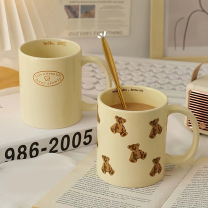 Large vintage cream bear ceramic mug, dishwasher safe, perfect for couples and breakfast.