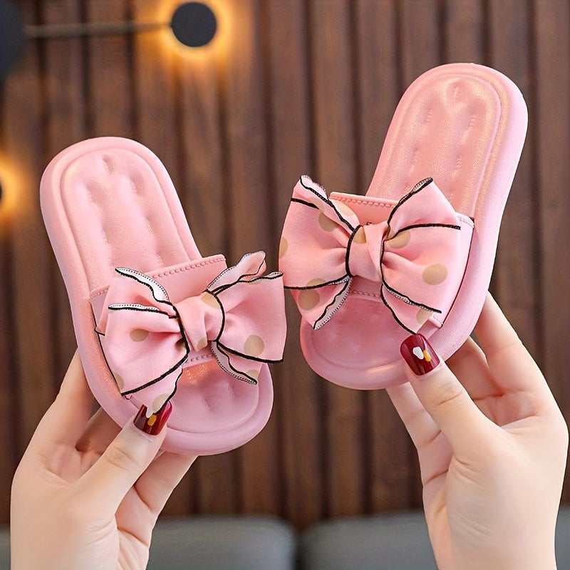 Stylish bowknot slippers for girls that are non-slip and lightweight, suitable for indoor, outdoor, pool, and beach use in all seasons.