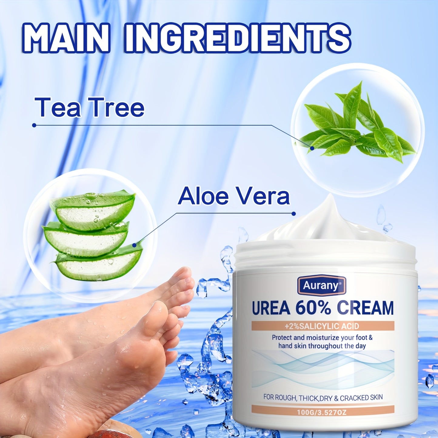 Urea Cream with Salicylic Acid for dry skin, moisturizes feet, knees, and elbows - 100G