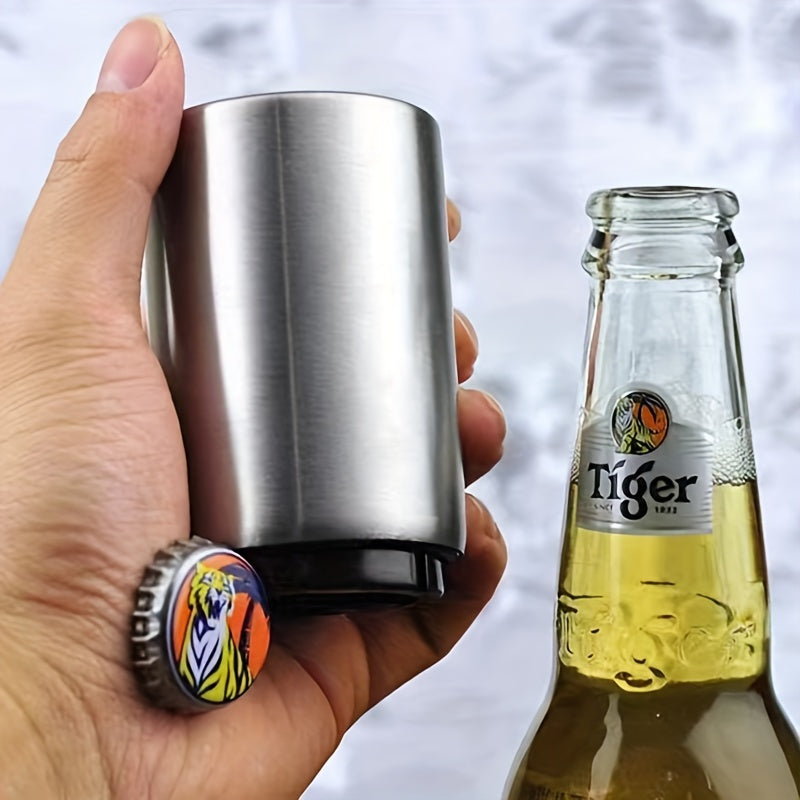 1pc Stainless Steel Automatic Beer Bottle Opener, Push-Down Bar Accessory for Home and Hotel