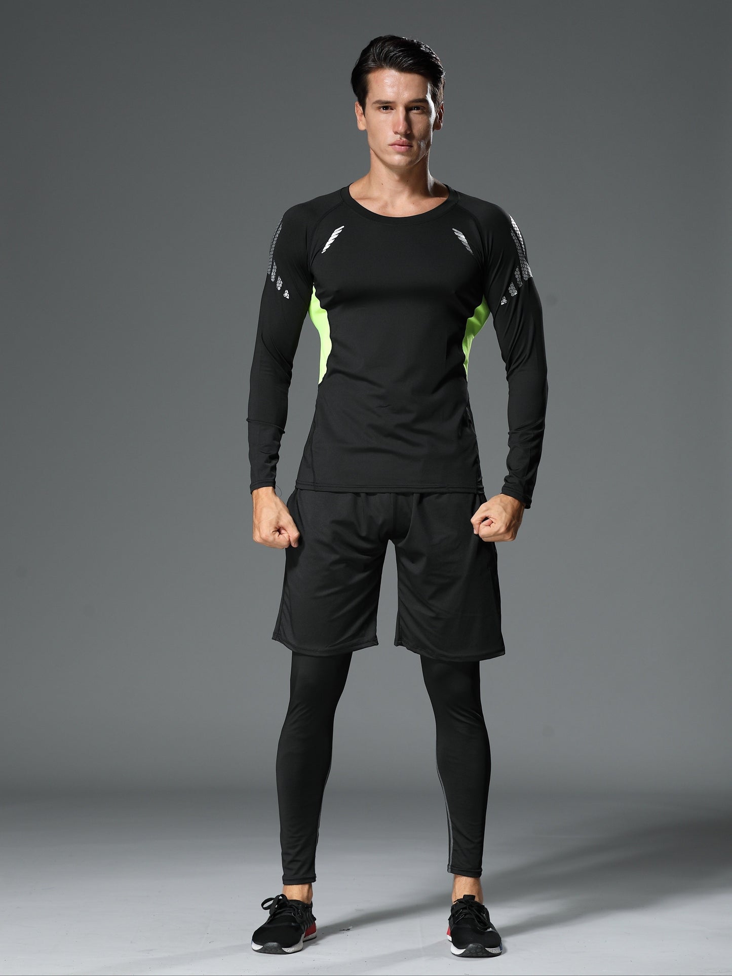 Men's 3-piece athletic set: quick-dry, stretchy running and gym gear for spring/fall workouts