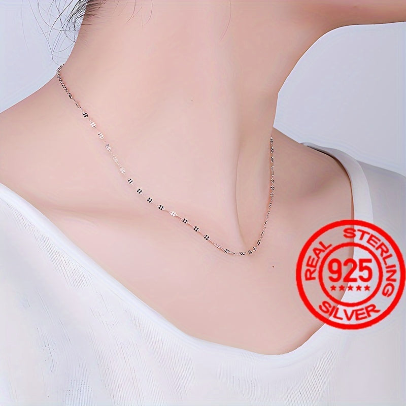 S925 silver necklace featuring Japanese and Korean style, adorned with a simple and elegant lip pendant. This light luxury clavicle chain exudes a high-level sense of style. Delicate and plain chain design in beautiful silvery color, weighing 1.6g.