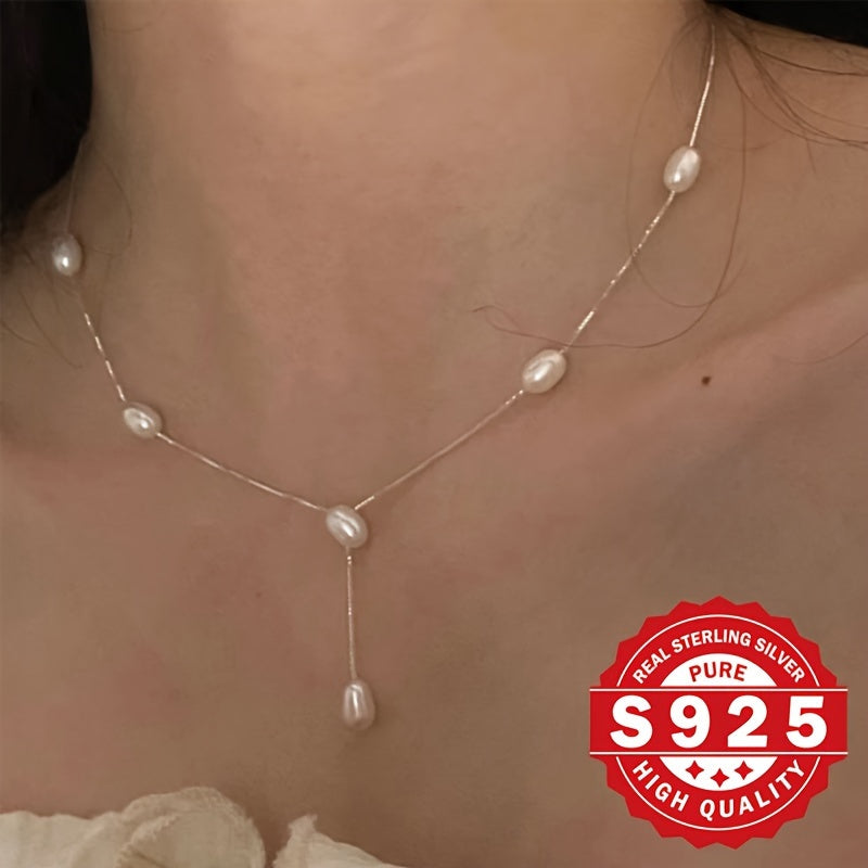 This stylish Y-shaped pearl necklace is crafted with S925 sterling silver and features an 8mm shell bead inlay. The Y shape design is trendy and flexible, perfect for everyday wear. It also makes a thoughtful gift for moms and wives. This necklace is