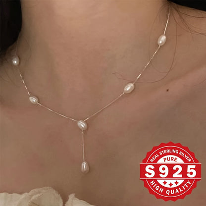 This stylish Y-shaped pearl necklace is crafted with S925 sterling silver and features an 8mm shell bead inlay. The Y shape design is trendy and flexible, perfect for everyday wear. It also makes a thoughtful gift for moms and wives. This necklace is