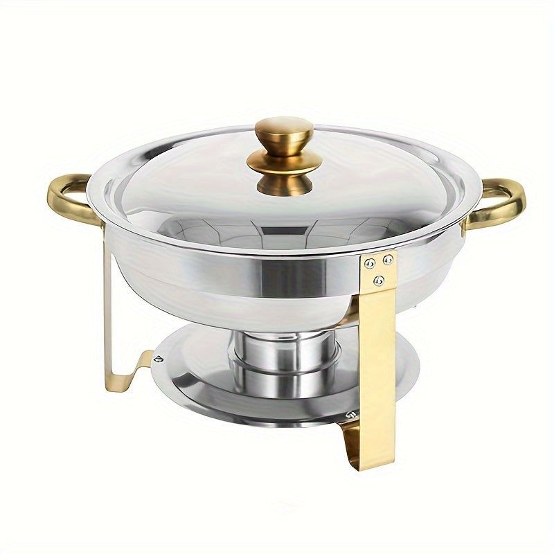 Keep your dishes warm with this stainless steel buffet warmer set, complete with detachable chafing dish, lid, and fuel stand. Ideal for family gatherings, outdoor camping, and holiday parties. This set includes a water pot and makes the perfect