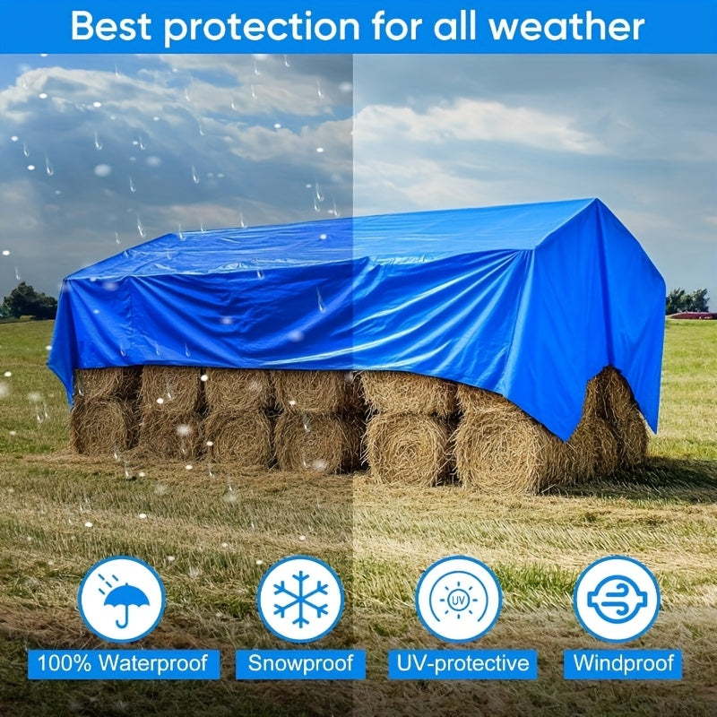 Durable rainproof tarpaulin with reinforced grommets for various uses such as truck cover, outdoor activities, camping, and tent accessories.