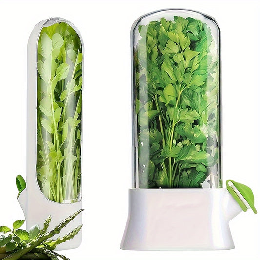 1pc Transparent Herb & Vegetable Preservation Box with White Lid - Durable Plastic, Manual Freshness Keeper for Various Herbs and Vegetables - Essential Kitchen Gadget