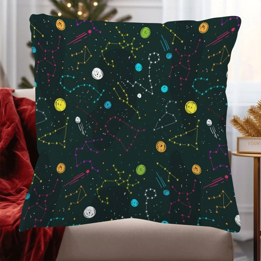 Fleece Pillow Cover measuring 45.72x45.72 cm featuring a Zodiac theme - suitable for use on sofas, in bedrooms, and for outdoor decor. Includes a zip closure and is machine washable for easy care.