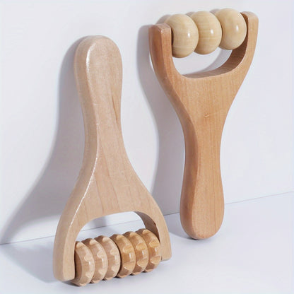 Wooden massage roller for back and abdomen - professional body muscle tool, chemical-free material, cellulite treatment, home fitness equipment.