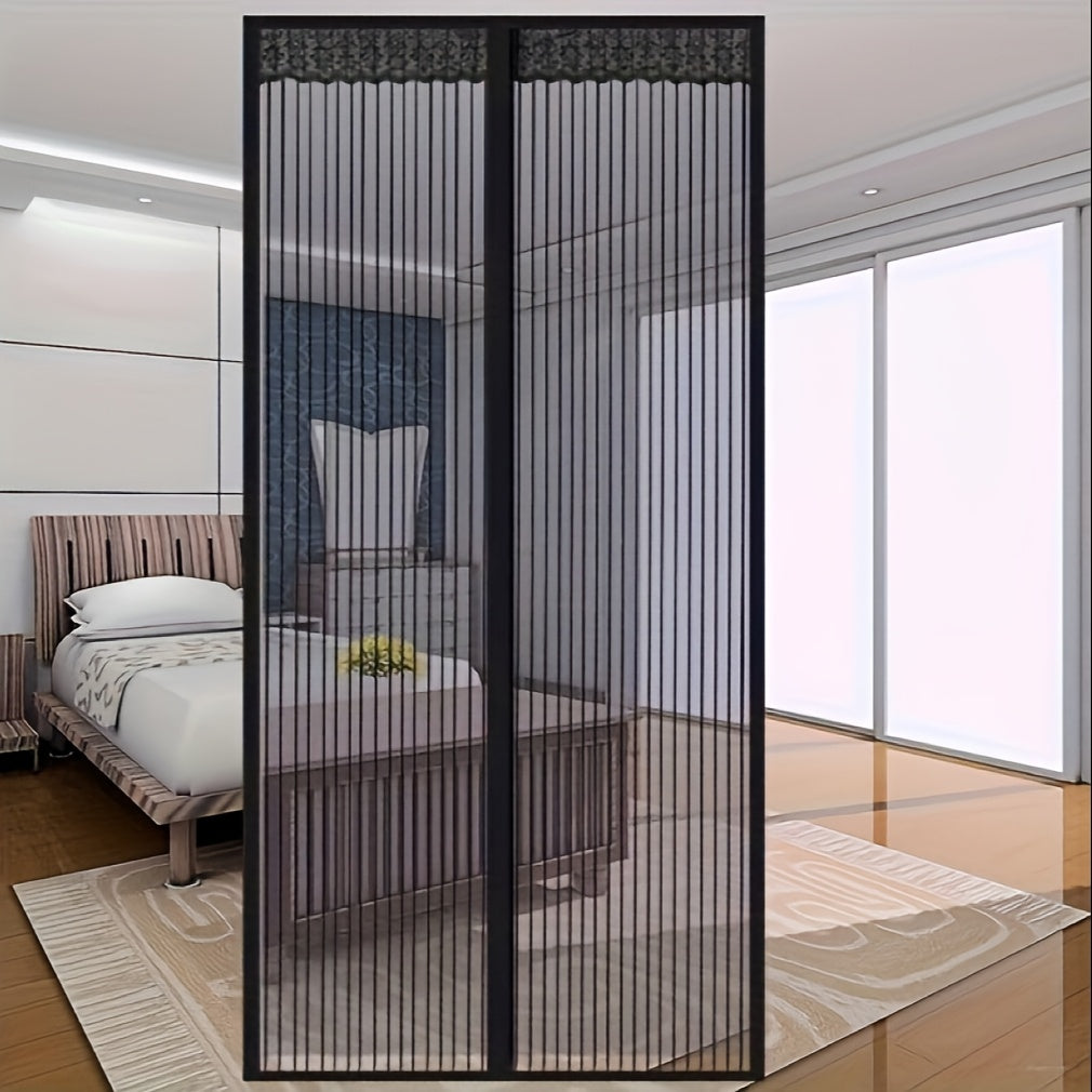 Luxury Black Striped Magnetic Mosquito Screen Door: Breathable, Auto-Closing for Bedroom & Home Decor