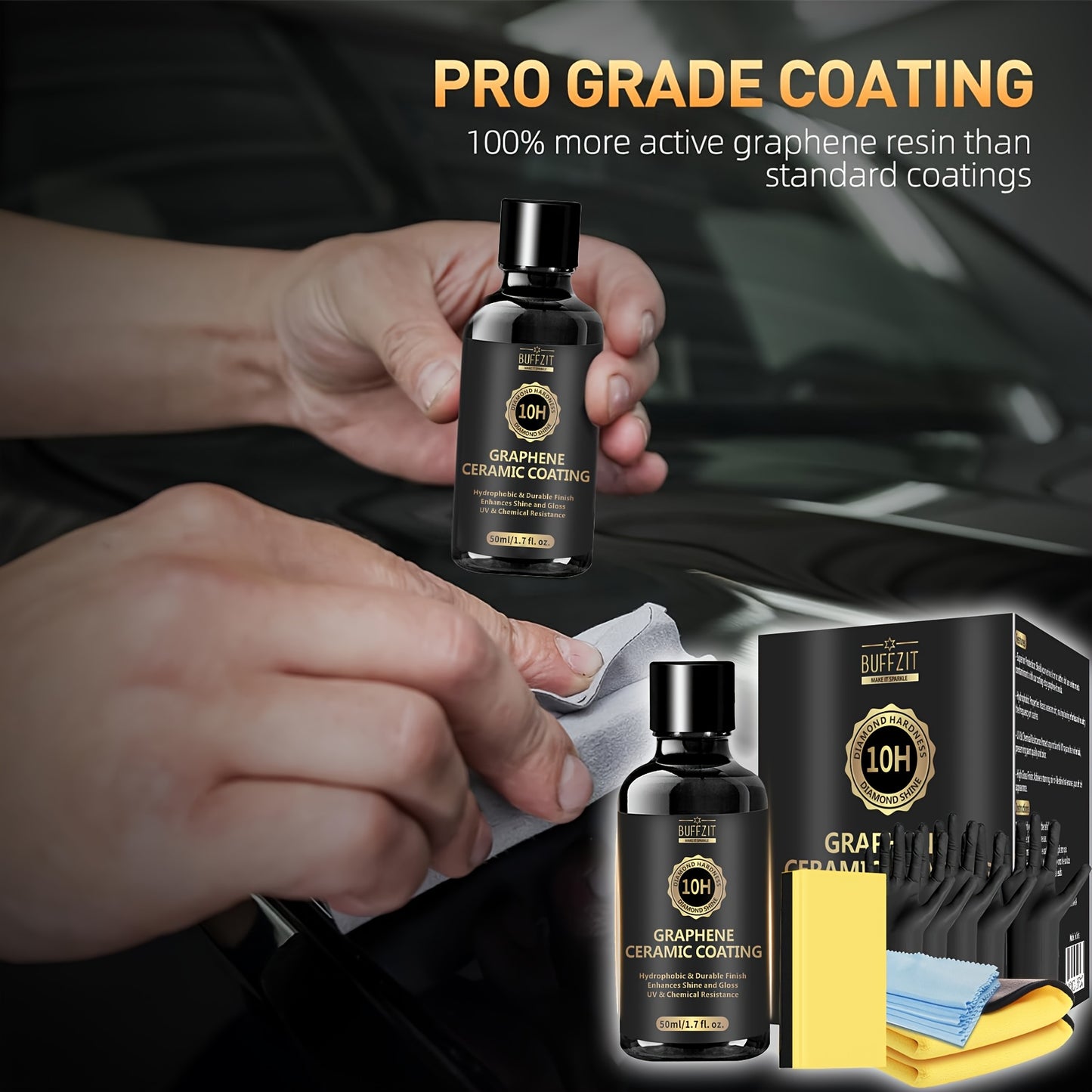 Graphene Ceramic Coating Wax for Cars Detailing Kit - 10H Surface Protection - Hydrophobic - High Shine Gloss - 50ml/1.7oz