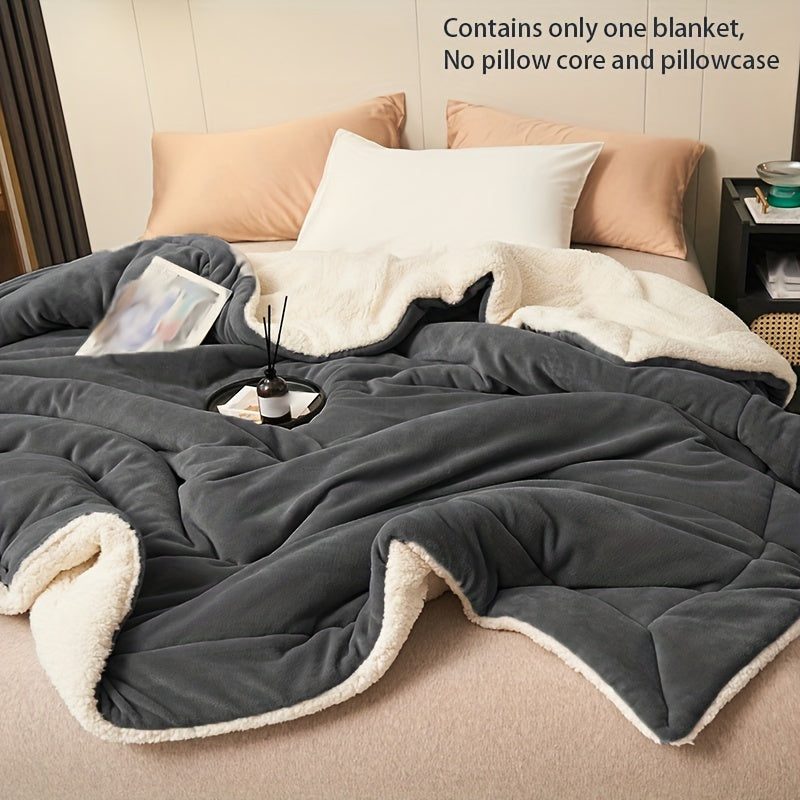 Double-layer Milk Velvet Lamb Press Line Blanket in a simple dark gray color, perfect for leisure and relaxation.