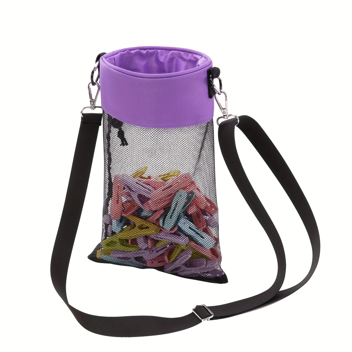 1pc Hanging Mesh Clothespin Storage Bag, Outdoor Organizer with Drawstring, Ideal for Laundry and Home Organization.