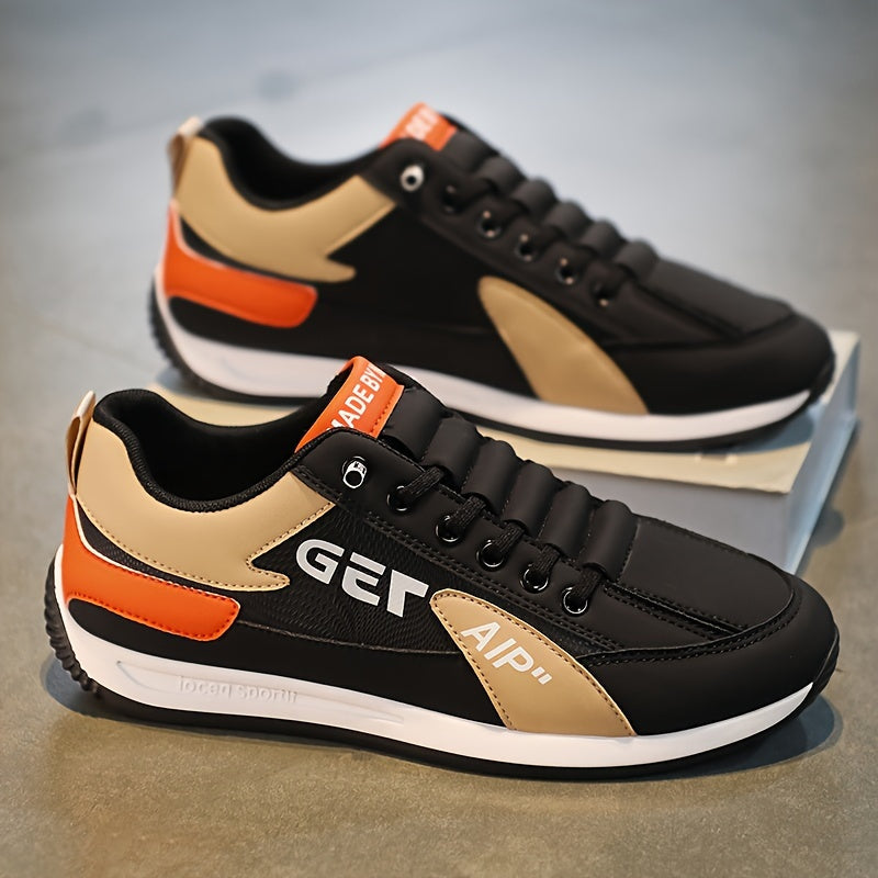 Men's fashion sneakers with thick sole, breathable lining, durable materials, and designer style.