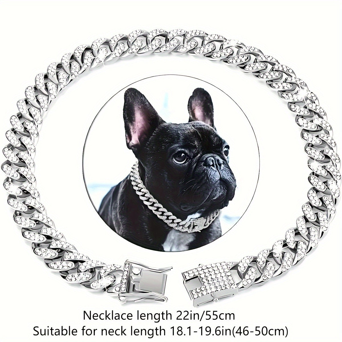 1pc Rhinestone Cuban Chain Dog Collar for Pets, 13mm Wide