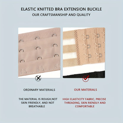 Set of 3 women's bra extenders with adjustable, comfortable fit using elastic knit fabric for durability and ideal undergarment shape.