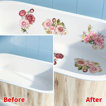 6 pink flower non-slip bathtub appliques for stylish and safe bathroom decor.