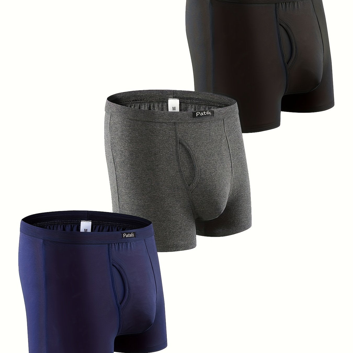 3 Men's Plus Size Cotton Underwear: Casual Plain Color Boxer Trunks, Breathable and Quick Drying Boxer Briefs.