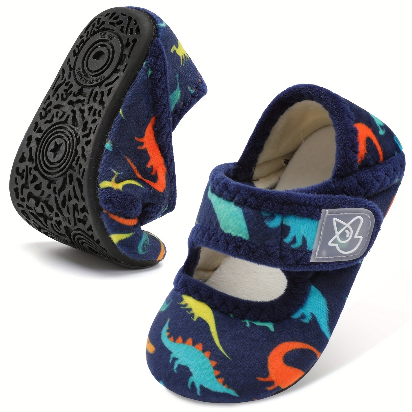 Cozy cartoon house shoes for children, warm and nonslip for indoor winter walking.