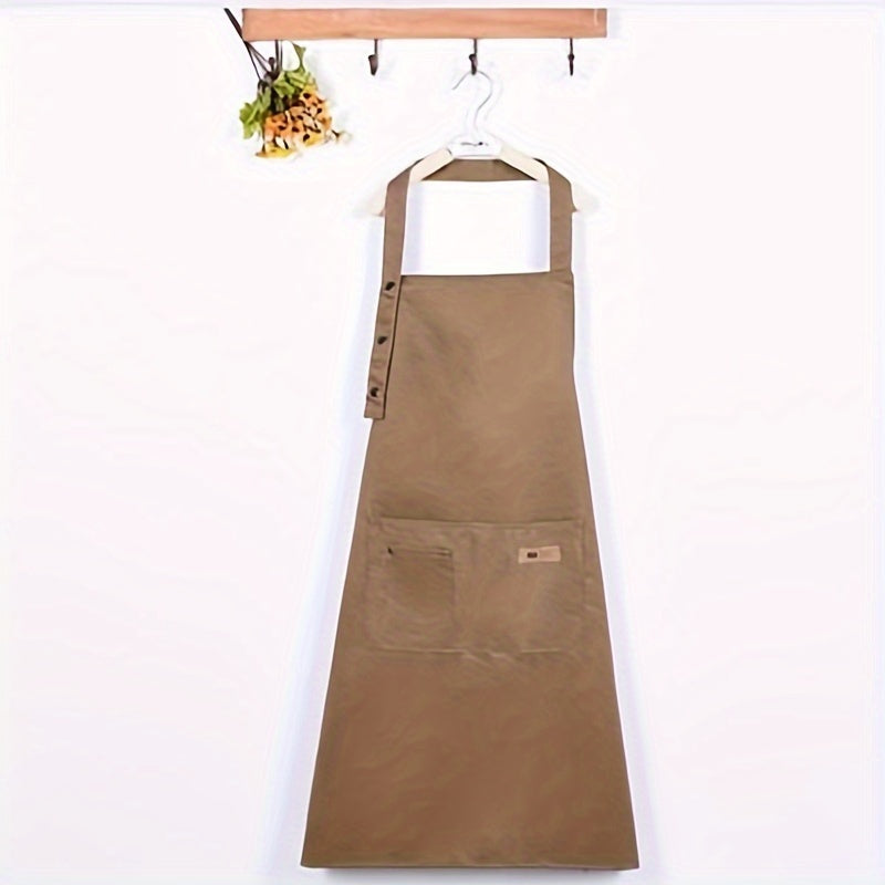 1pc Polyester Apron with Pockets - Brown & Black, Butcher Craft Design for Baking, Cooking, BBQ