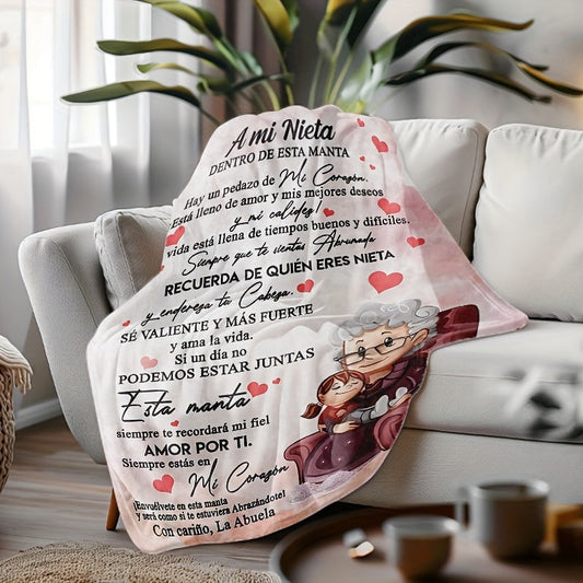 Heartfelt Spanish Message Plush Blanket for Son - All-Season, Hypoallergenic Flannel Throw with Postcard & Envelope Design, Perfect Gift from Mom & Grandma to Grandchildren, Cozy & Warm for Couch or Bed, Ideal for Christmas.