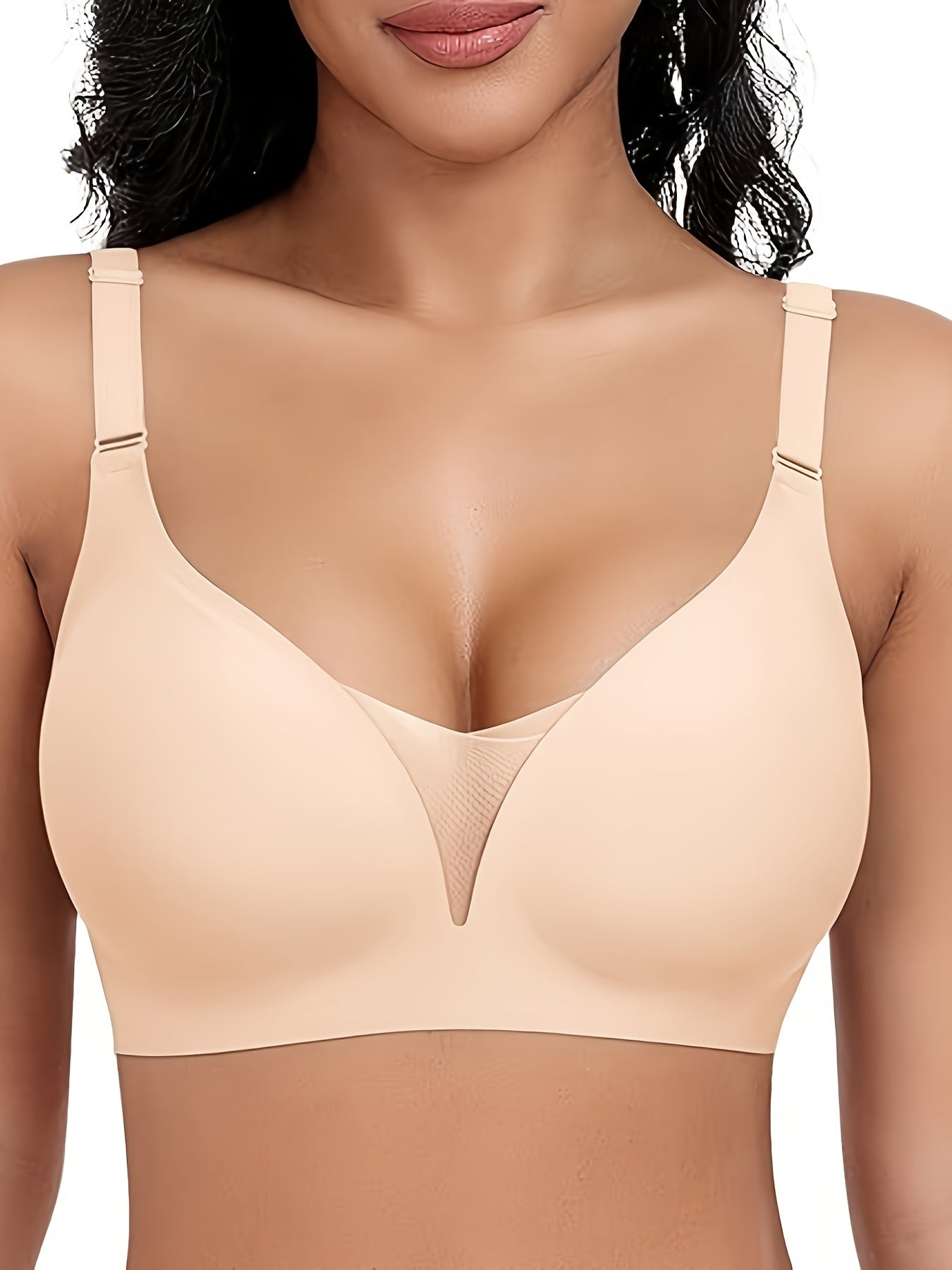 Wireless sports bra for women with seamless design for comfort and support, enhanced by lace and mesh details.