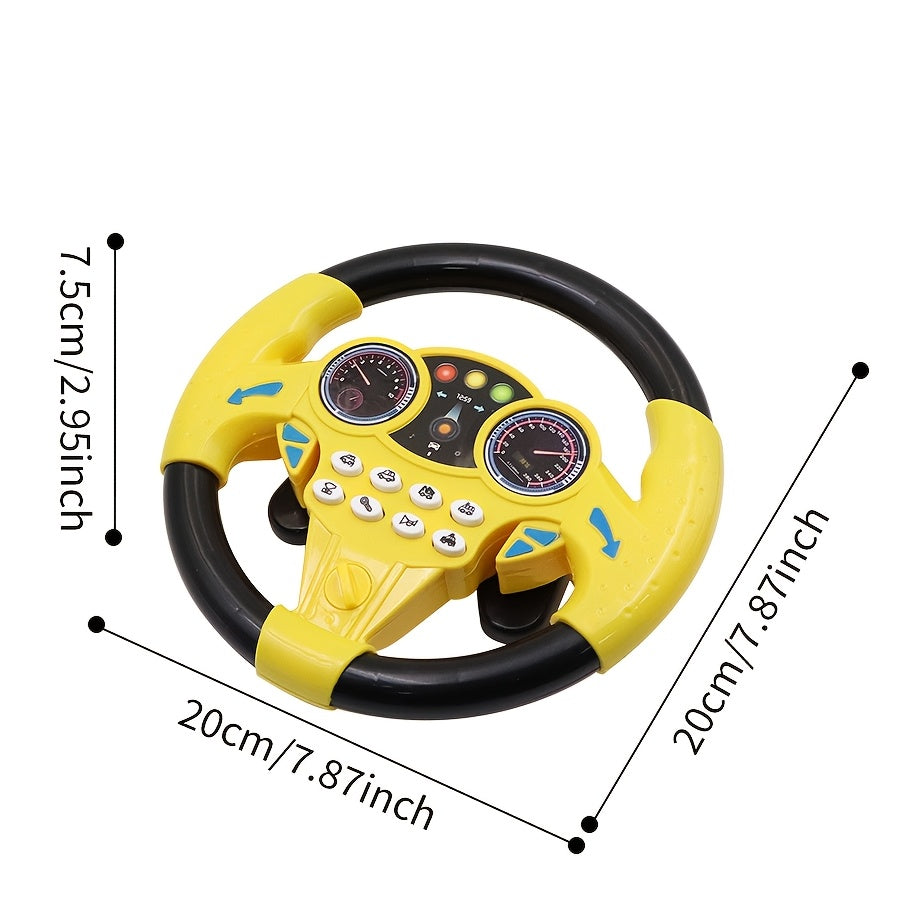 Kids Driving Simulator Steering Wheel Toy in Pink & Yellow, with Suction Cups, Sound Effects, and Educational Play - Perfect Gift for Children.