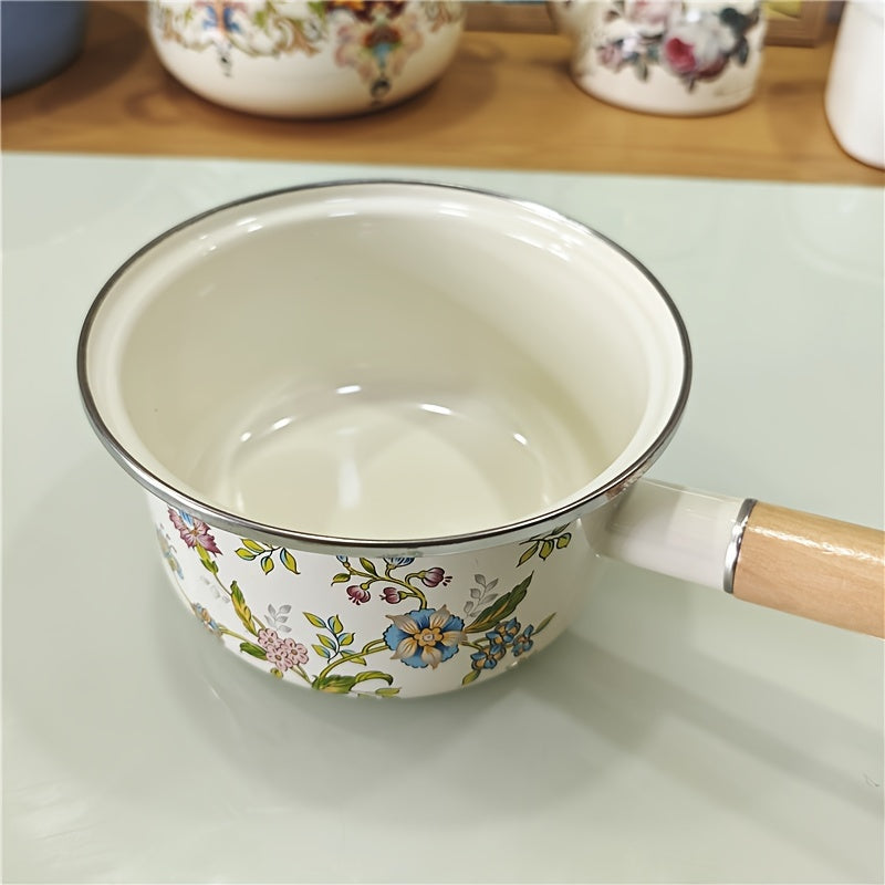 1 piece of a 7-inch enamel saucepan with a single handle, suitable for both gas and induction stoves. Ideal for cooking noodles and milk, this saucepan is thickened and perfect for home use.