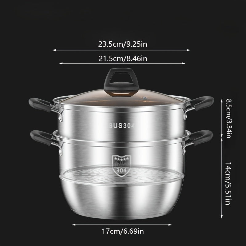 Versatile Stainless Steel Kitchen Set: Features a Stockpot and Steamer with Comfortable Silicone Handles