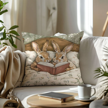 Easter Cartoon Rabbit Storybook Sofa Throw Pillow Cover - Single-sided print, made of peach skin fabric, 45*45cm.