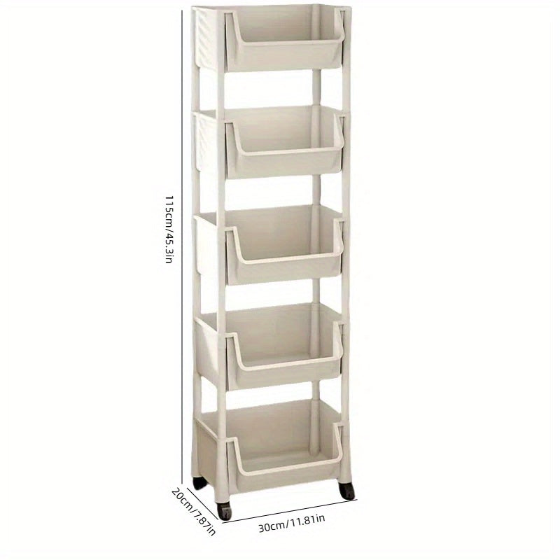 Premium 5-Tier Rolling Storage Cart - Roomy, BPA-Free, Manual Operation with Smooth-Gliding Wheels for Convenient Movement - Ideal for Organizing Living Room, Bedroom, or Dorm