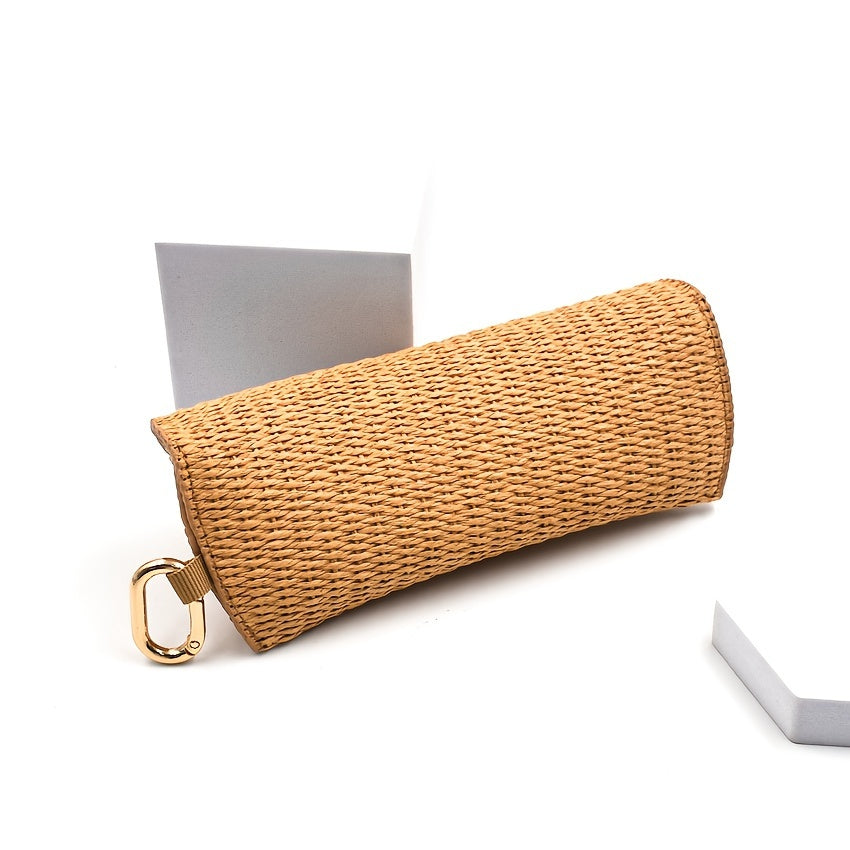 Stylish Eyeglass Case made of Woven Straw with Hook - Strong PP Material, Gentle Protective Sleeve for Women's Fashion Glasses