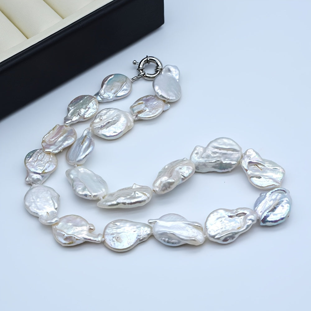 Unique and Elegant Women's Baroque Pearl Necklace - Perfect for Parties and Gifting. Made with Natural White Freshwater Pearls, each Irregular Teardrop-Shaped Pearl is One-of-a-Kind with Slight Variations in Shape and Color, adding to its Beauty and