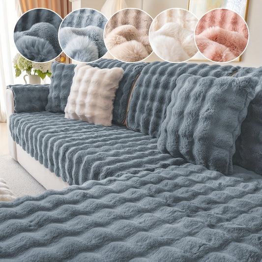 Modern Plush Sofa Cover Set - 2 Piece Thickened Faux Fur Couch Protector, Pet-Friendly Non-Slip, Winter Warmth, Machine Washable, Fits Armchair to Sectional Sofas - Living Room, Bedroom