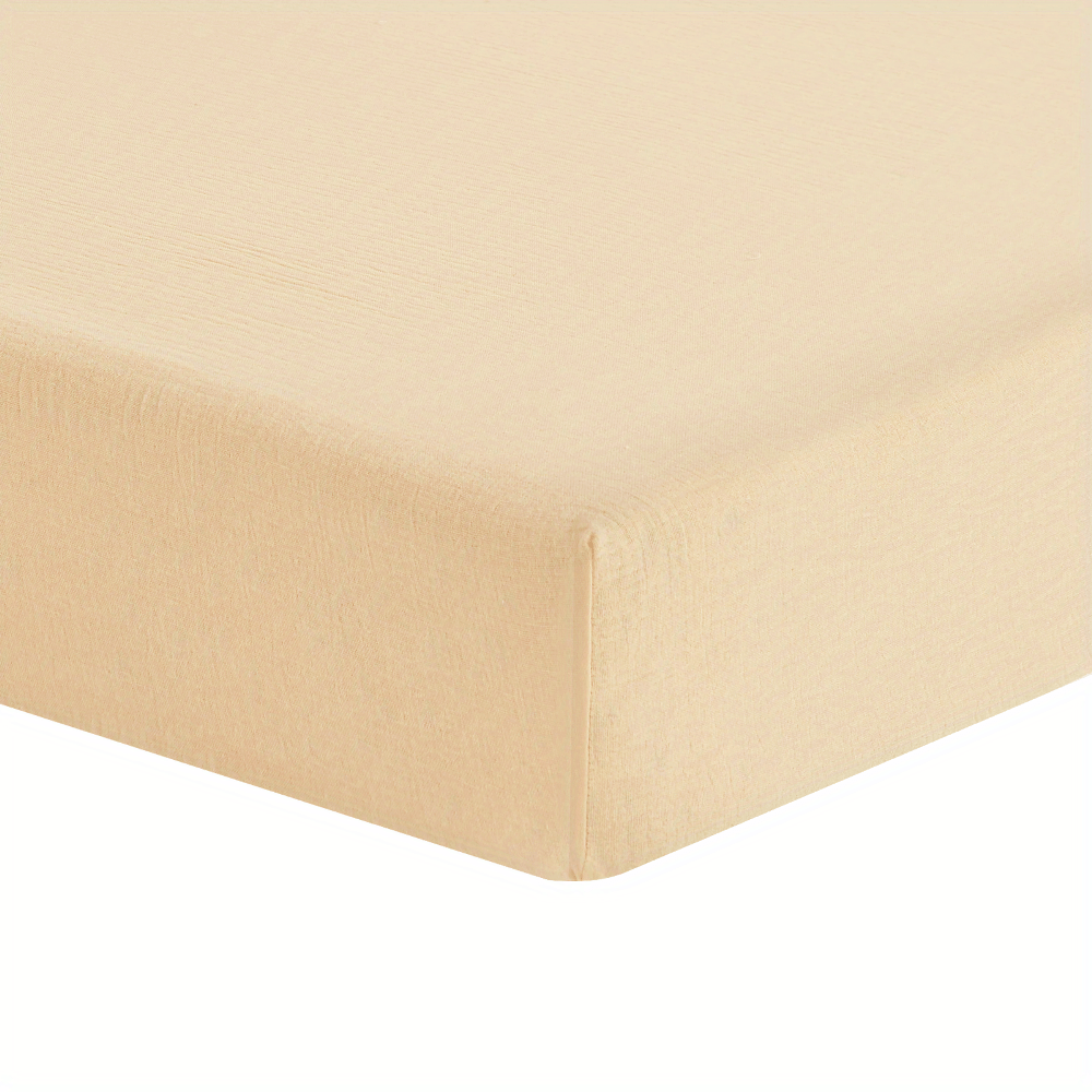 BeeWeed Soft Muslin Crib Sheet for Babies and Toddlers - Solid Beige Color, Deep Pocket Fitted Bedding, Machine Washable, 28" x 52" x 8", Beige