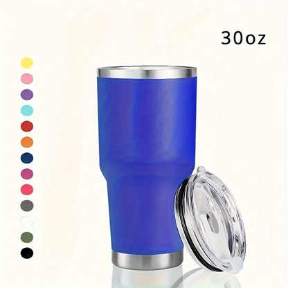 30oz round stainless steel water bottle with leak-proof lid, double wall vacuum insulation, BPA-free; ideal for sports and outdoor activities. Hand wash only.