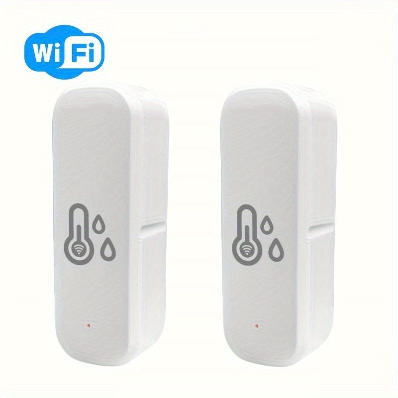 Tuya Wi-Fi Smart Temperature and Humidity Sensor for Smart Home Automation, works with Alexa and Google Assistant, app-controlled, battery powered, no hub needed.