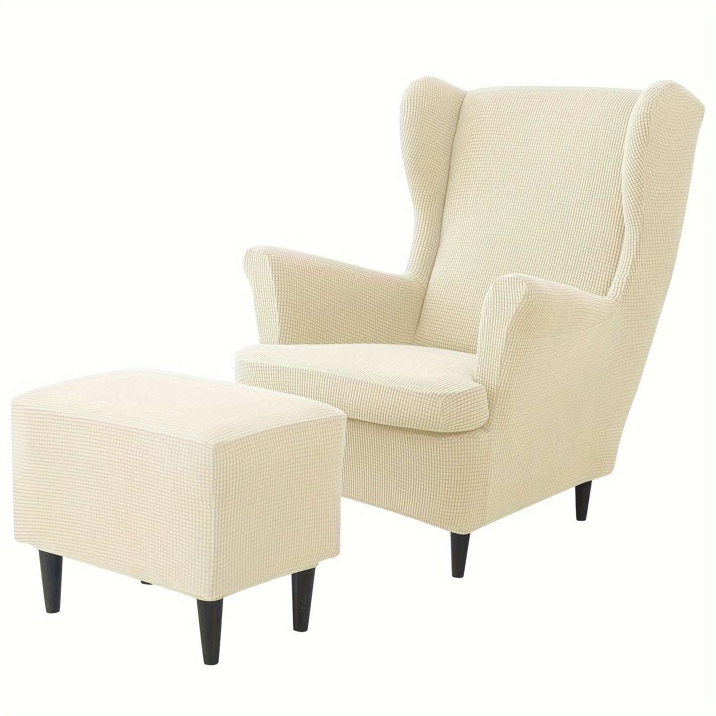 Contemporary 3-piece armchair and ottoman slipcover set made of polyester and spandex with elastic band, machine washable and non-slip grip design for single-seat sofa.