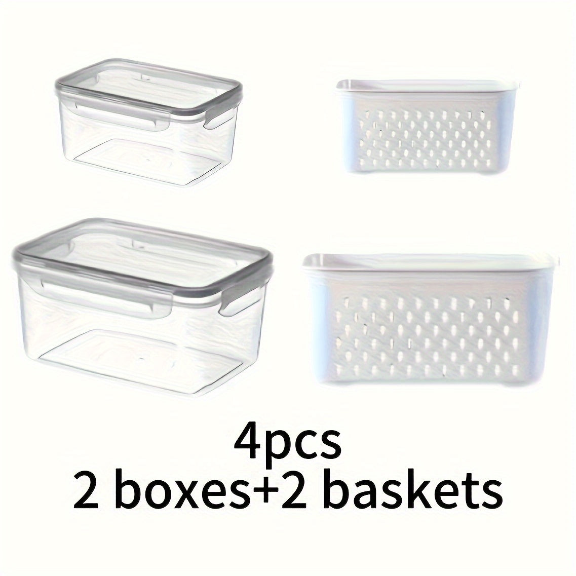 Premium Leak-Proof Food Storage Containers 4-Pack. BPA-Free with 2-Layer Airtight Design. Reusable and Stackable Kitchen Organizers, Ideal for Storing Fruits, Vegetables, Meat, and Grains in the Refrigerator. Made of Durable Plastic.