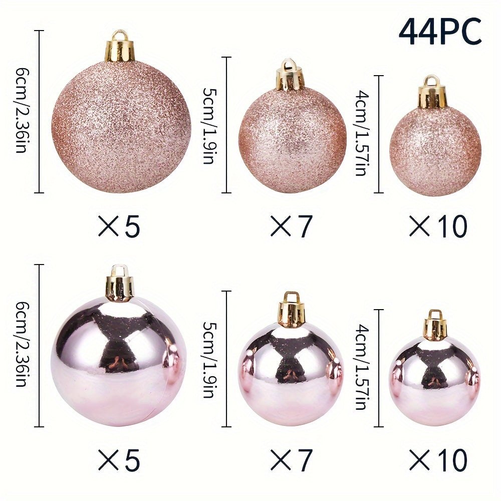 44 pieces of Christmas ball decorations for hanging on trees, walls, or windows at home or during holiday parties.