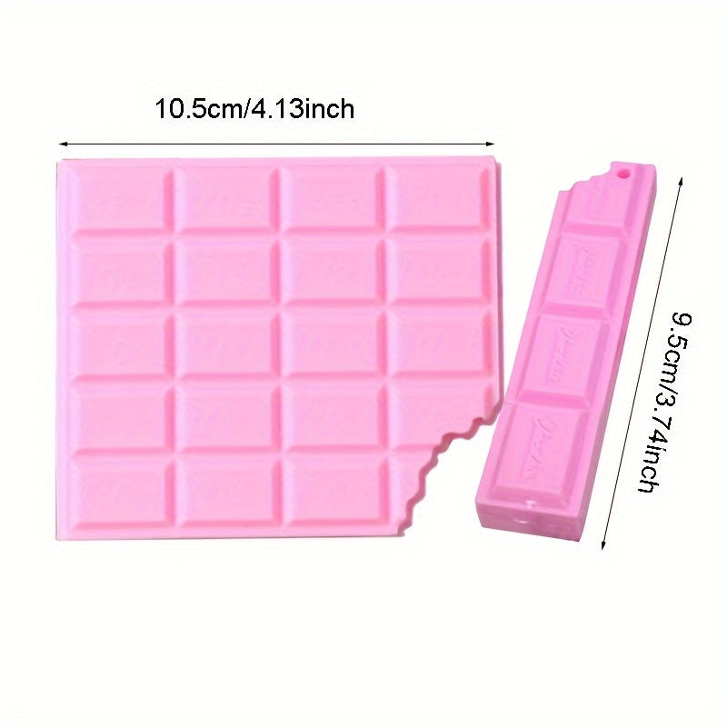 Set of 2 chocolate-shaped sticky note books with ballpoint pens, ideal for students. Portable and special-shaped design, perfect for back to school. Includes blank pages and kawaii