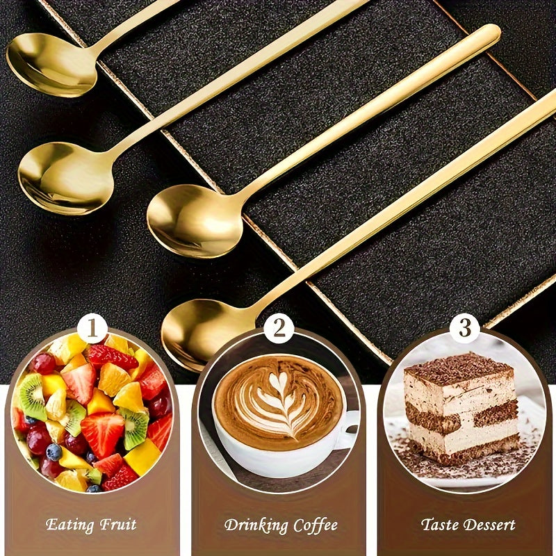 Set of 4 Long-Handled Stainless Steel Coffee Scoops, Ideal for Stirring Espresso and Serving Tea, an Elegant Addition to your Tableware Collection