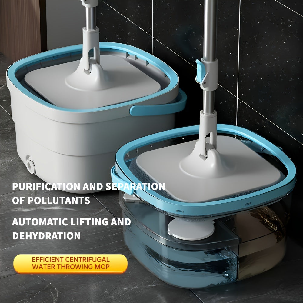 1 Set S820 Spin Mop and Bucket Set with 2 Reusable Pads, Plastic Material, Ideal for Home and Office Cleaning - No Electricity Required