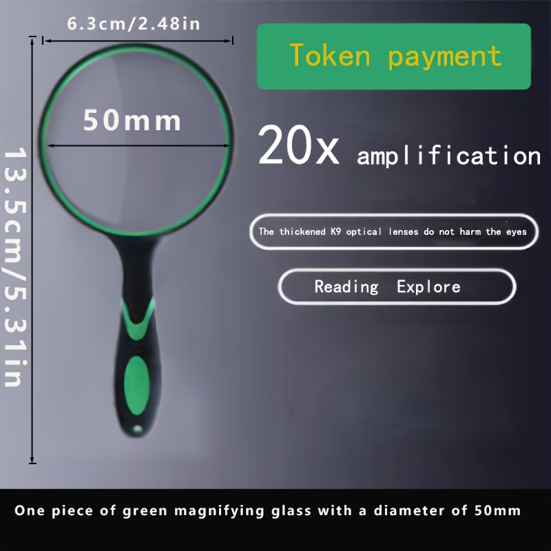 1pc Portable handheld uncharged 30X magnifying glass available in sizes 50mm, 65mm, 75mm, and 100mm for reading books, maps, science education, and for use by the elderly and youngsters.