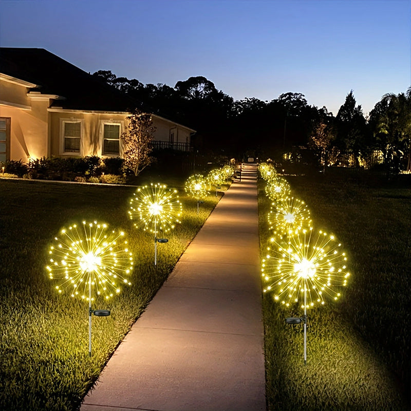 Solar firework lights with 8 modes for outdoor garden decor, available in 360/200/60LED options.